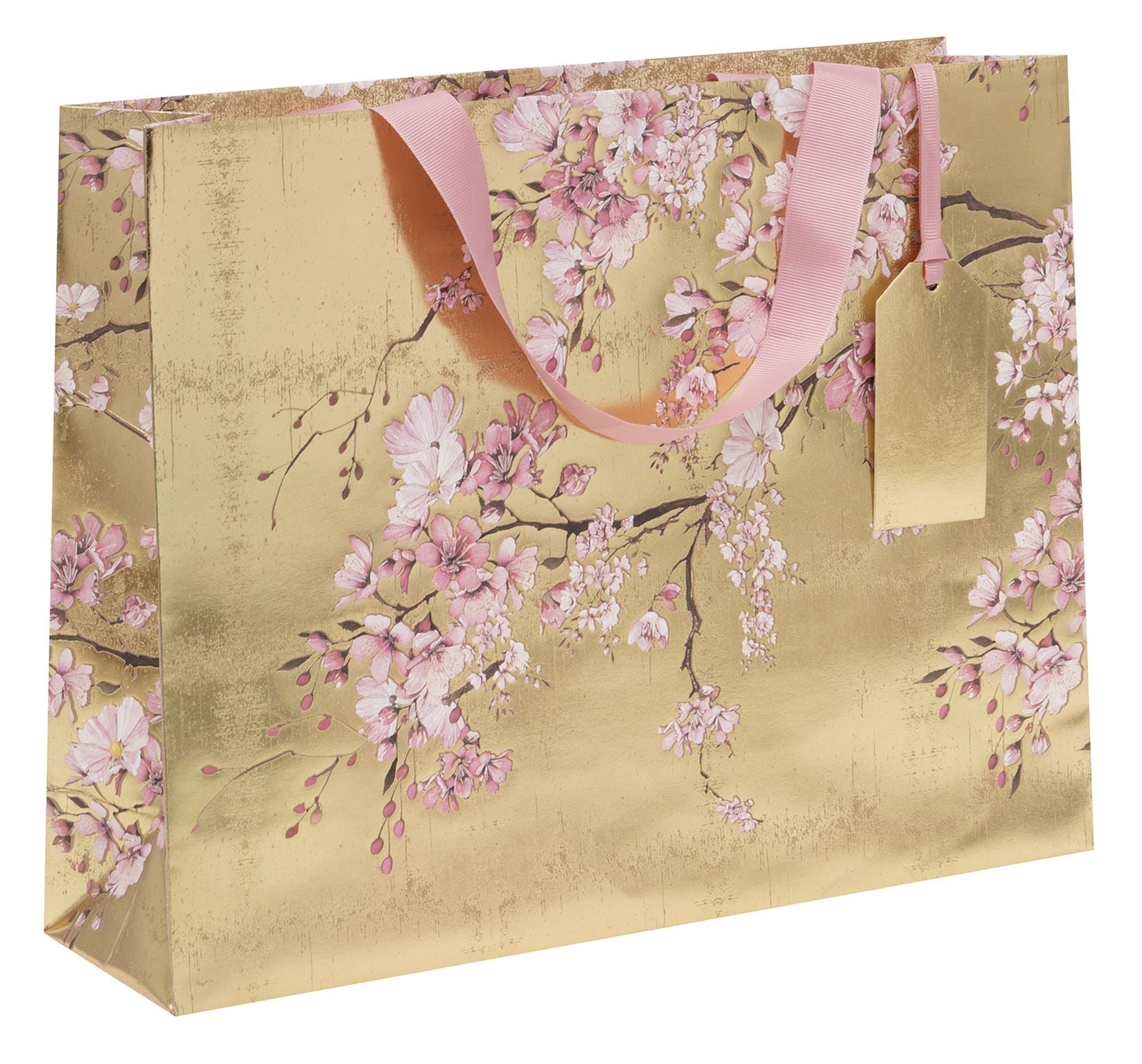 Gilded Blossom medium gift bag by Glick from Cornucopia Home and Gift featuring a floral design and gold accents.