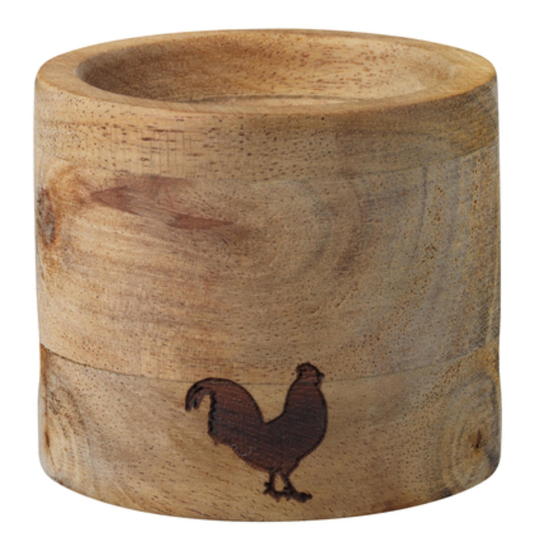 Radër chicken egg cup set from Cornucopia Worcester featuring three ceramic egg cups with a chicken design.