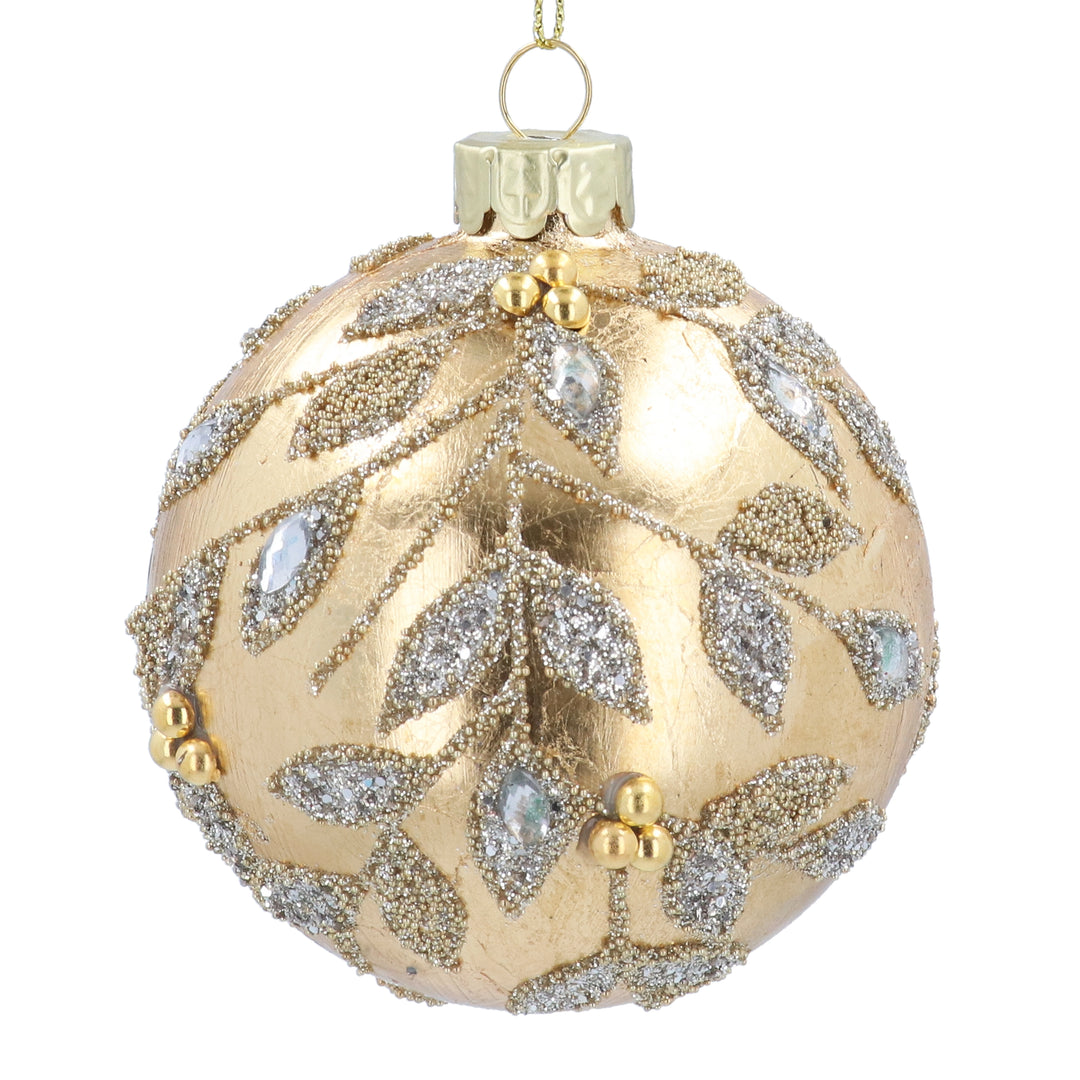 Gold beaded jeweled vine glass Christmas bauble by Gisela Graham, featuring intricate bead and jewel details for holiday decor.