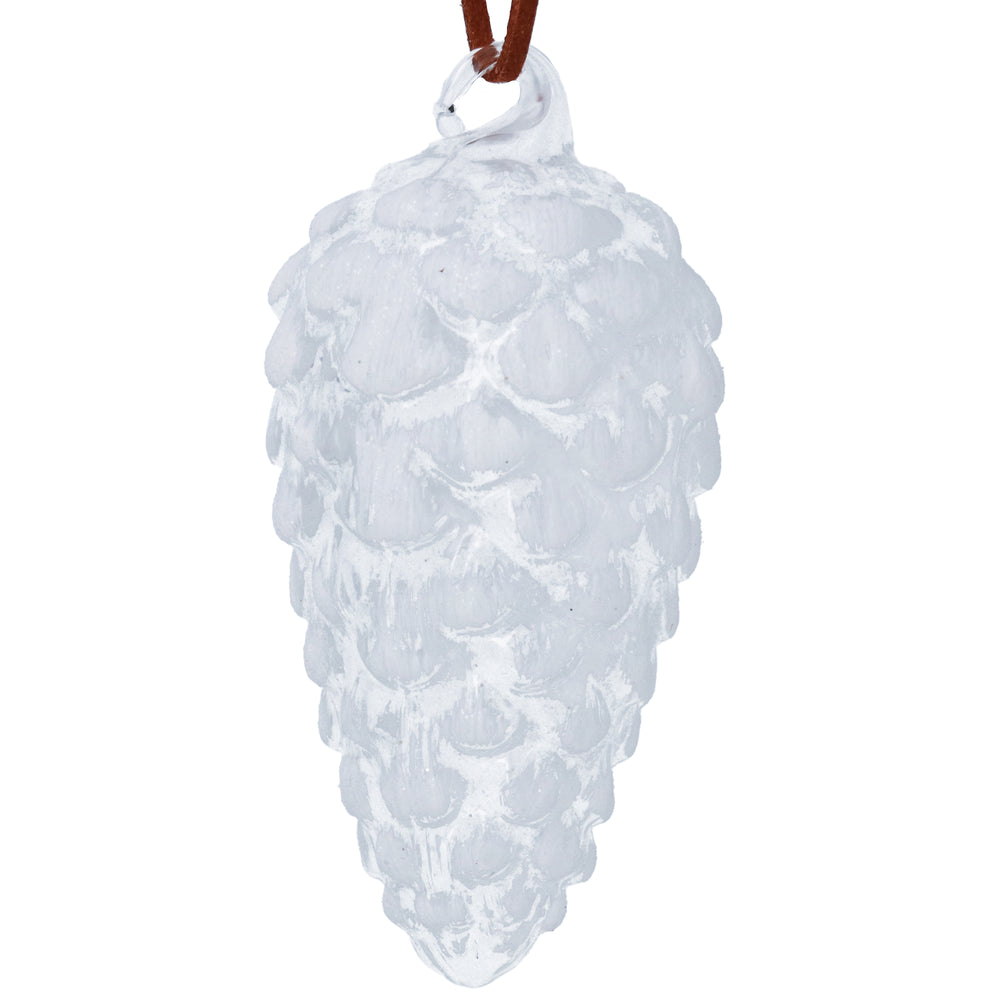 Small clear white glass pine cone decoration from Gisela Graham Christmas collection, ideal for holiday decor.