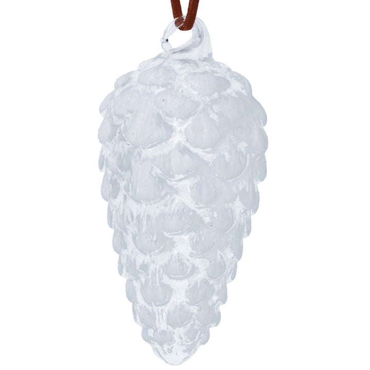 Small clear white glass pine cone decoration from Gisela Graham Christmas collection, ideal for holiday decor.
