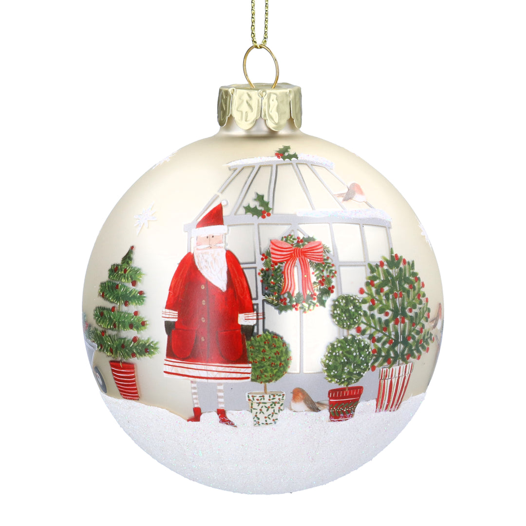 Glass Bauble 8cm - Matt Cream Assorted (Santa, Topiaries &amp; Greenhouse)