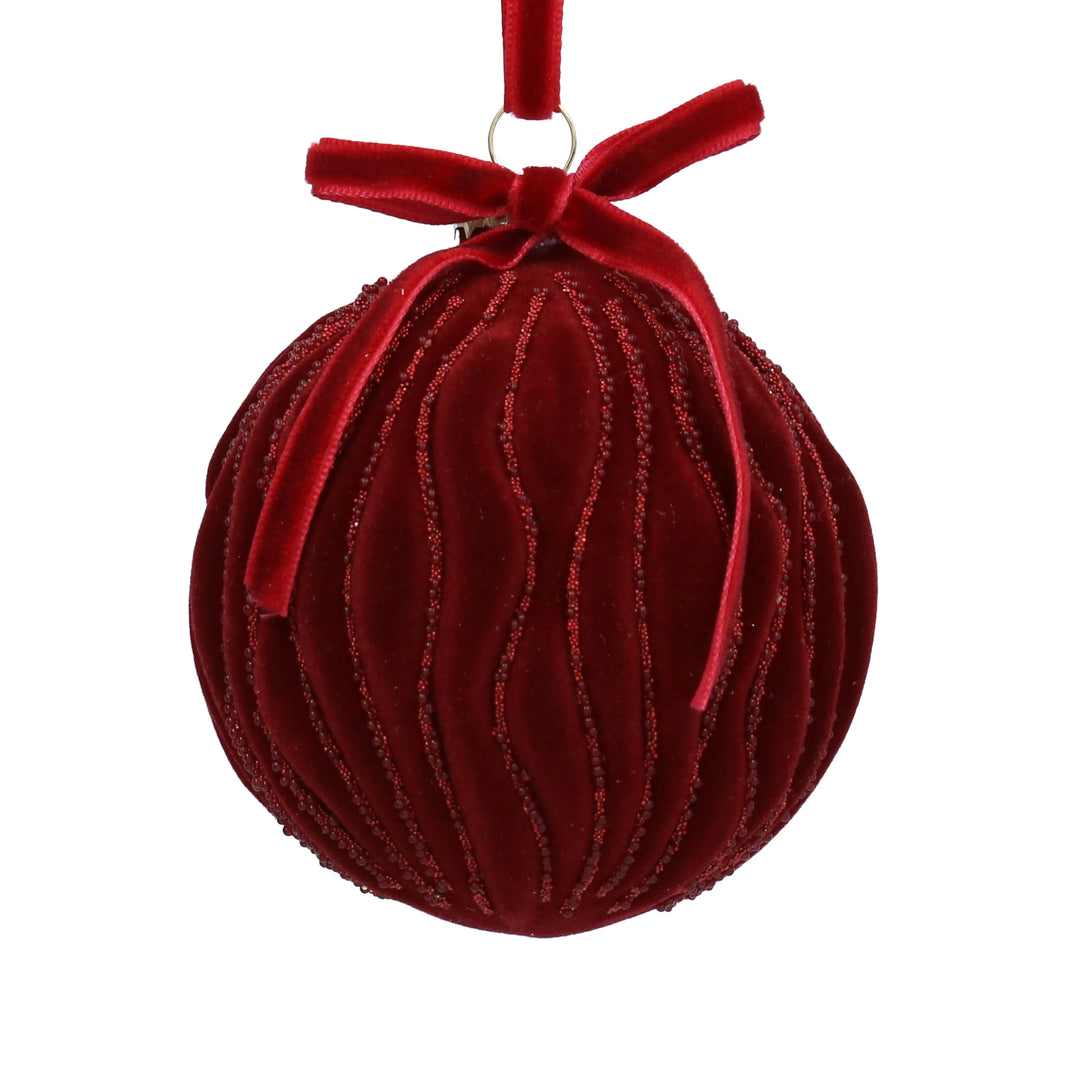 Gisela Graham Burgundy Velvet Waves Glass Bauble 8cm