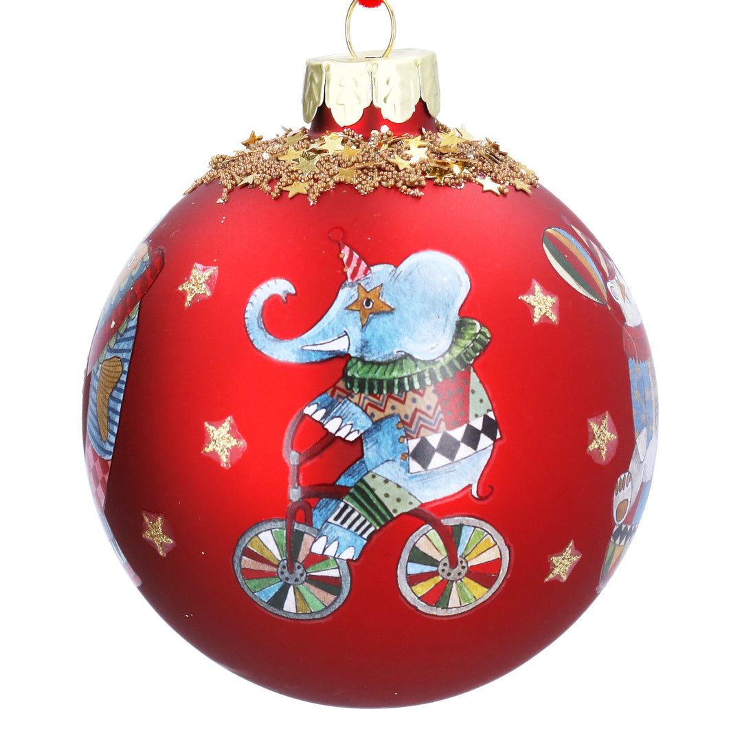 Matte Red Circus Animals Glass Christmas Bauble 8cm