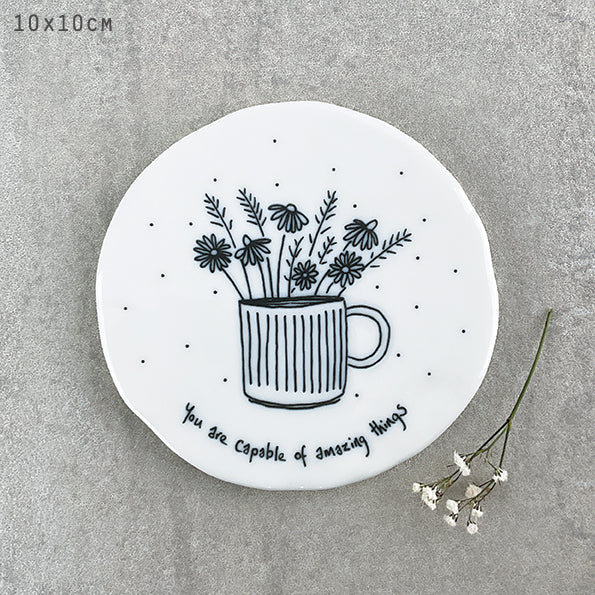 East of India Porcelain Flowers in Mug Coaster - &