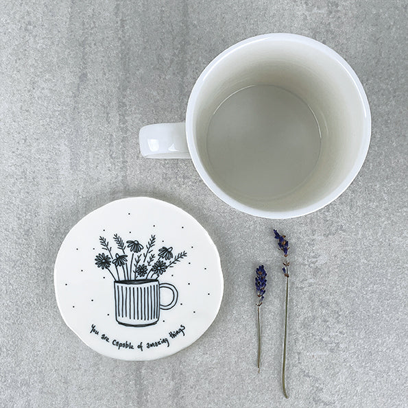 East of India Porcelain Flowers in Mug Coaster - &