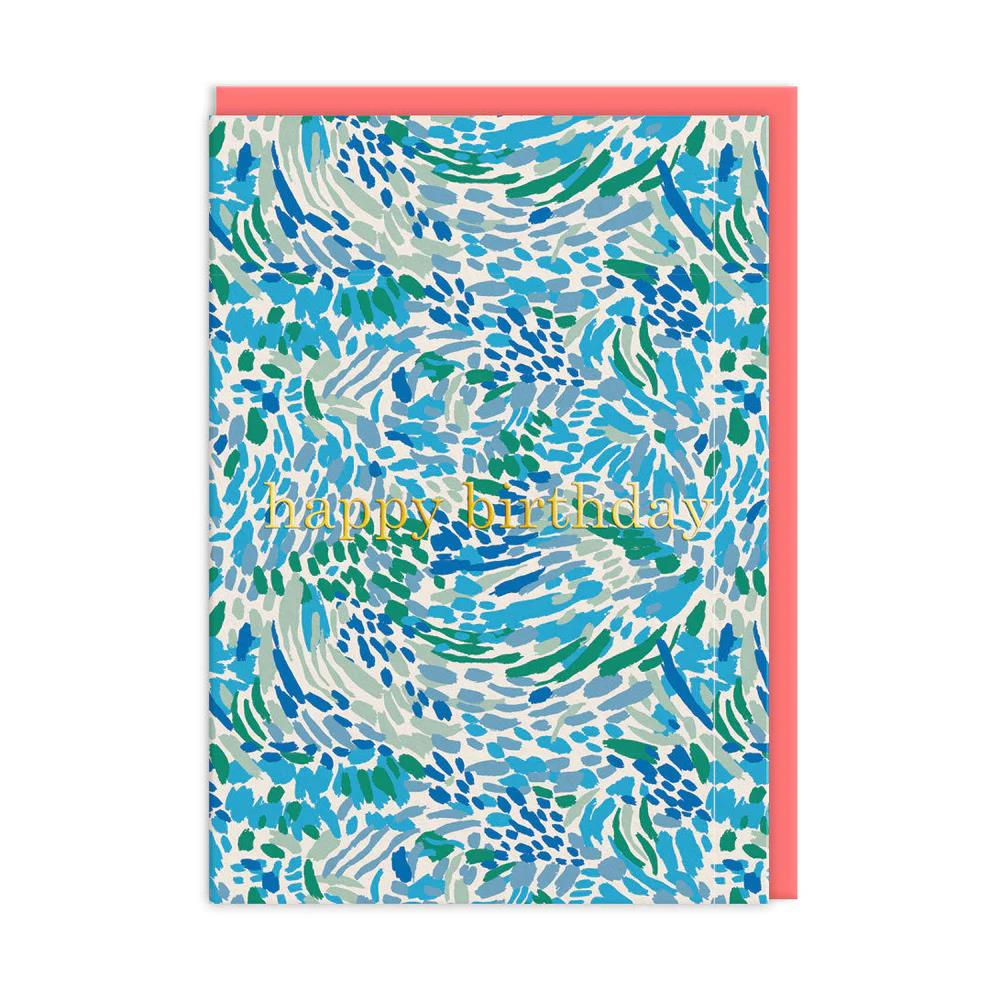Blue abstract Happy Birthday card by Ohh Deer, featuring colorful, modern design from Cornucopia Home and Gift.