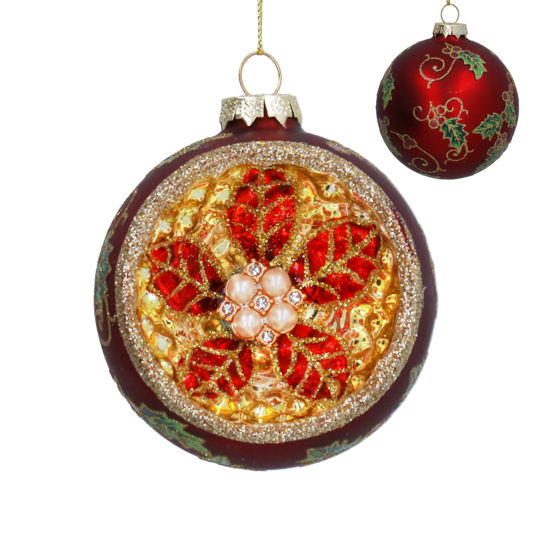 Red and Ornate Gold Dimple Glass Christmas Bauble 8cm