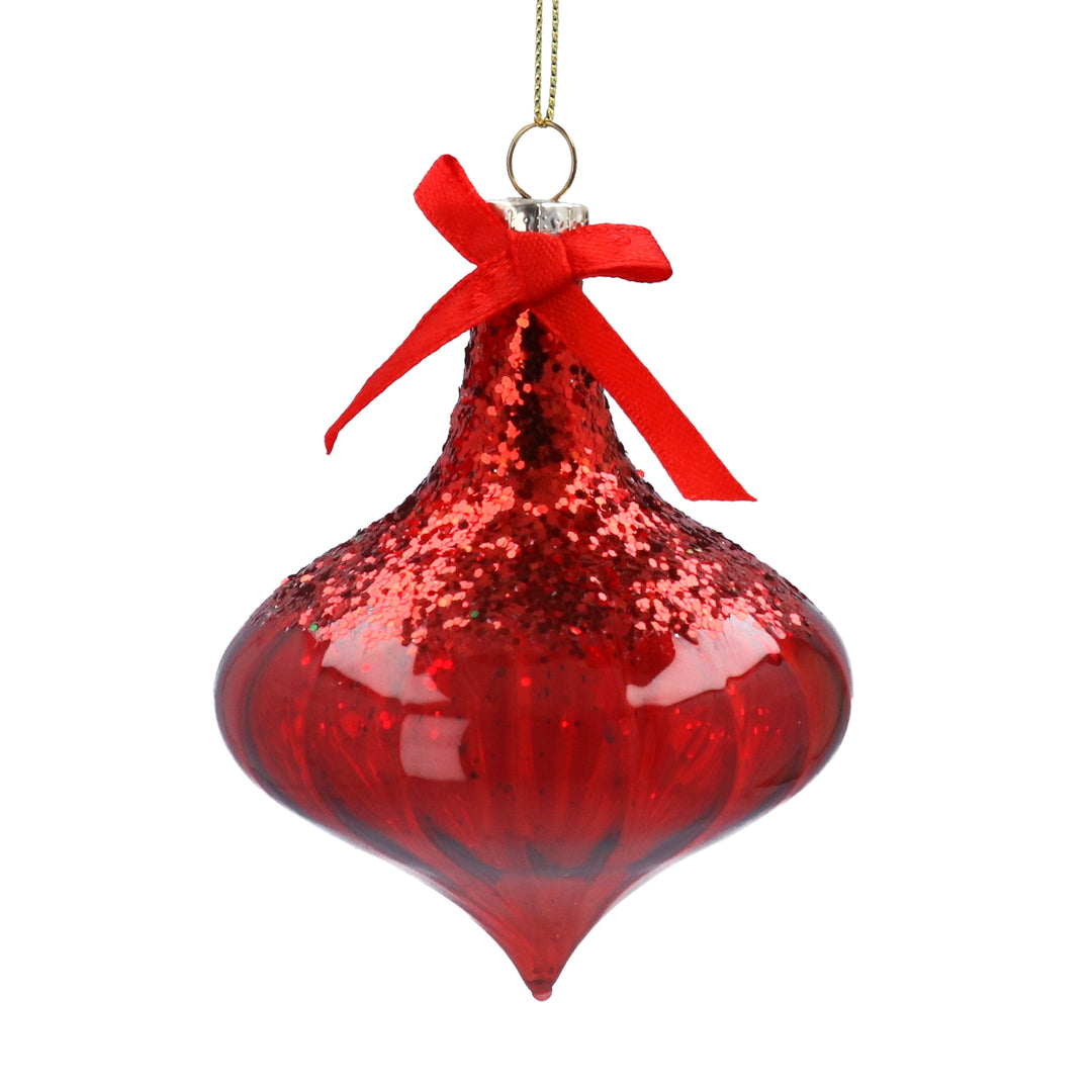 Clear sparkling red glass ogee ornament from Gisela Graham Christmas collection, crafted by Cornucopia Home and Gift.