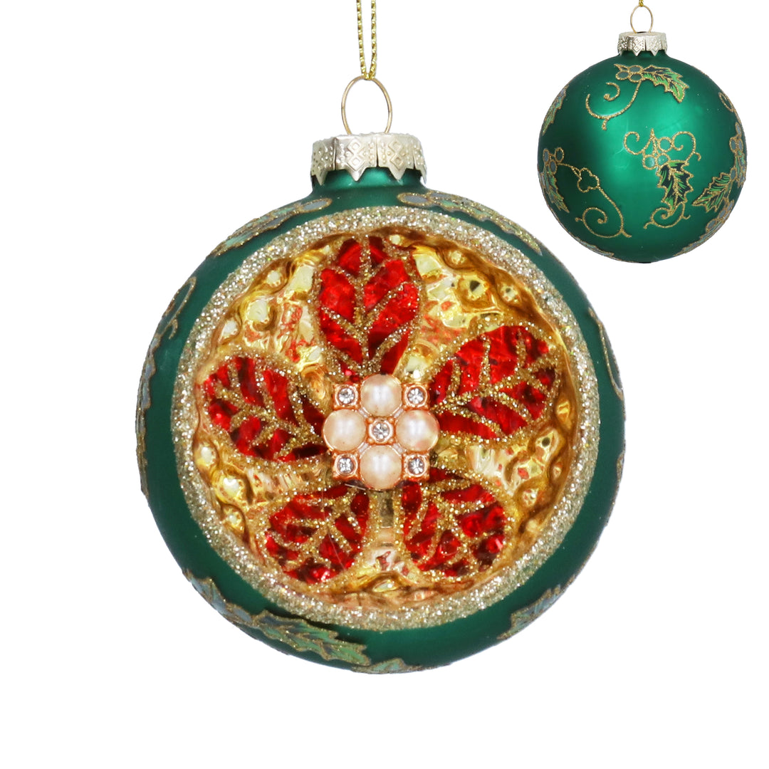 Green and Ornate Gold Dimple Glass Christmas Bauble 8cm