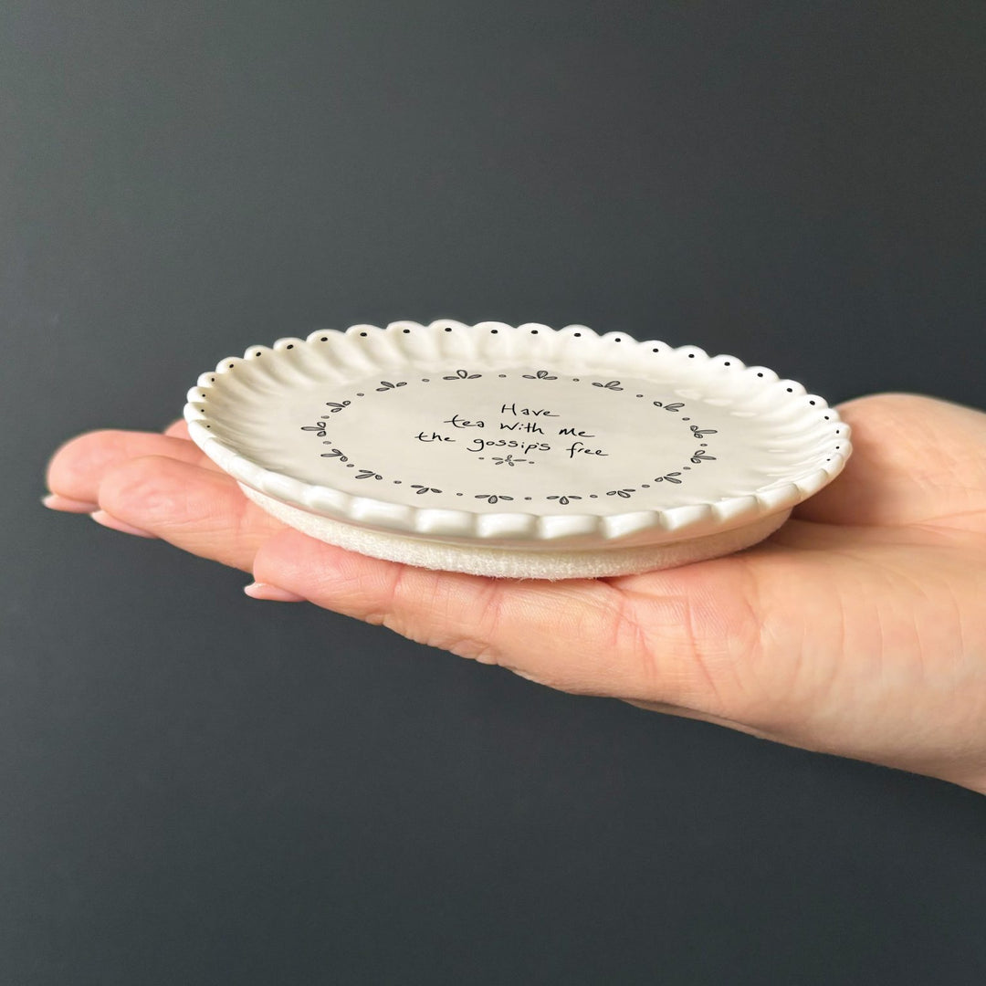 East of India Scallop Coaster – ‘Have Tea With Me, the Gossip’s Free’