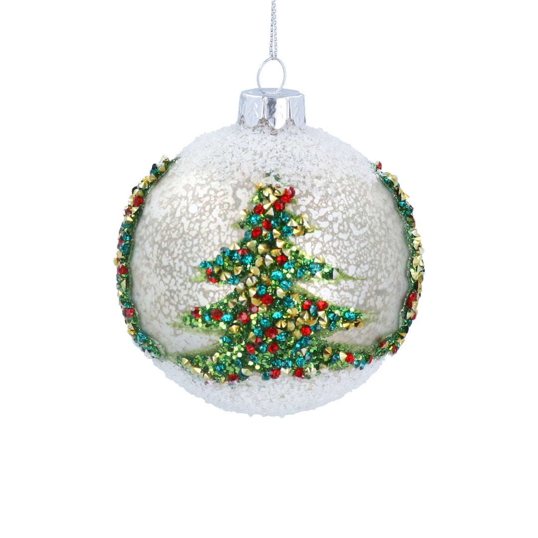 Gisela Graham Christmas green and white multicoloured tree bauble with festive patterns, perfect for seasonal holiday decorations.