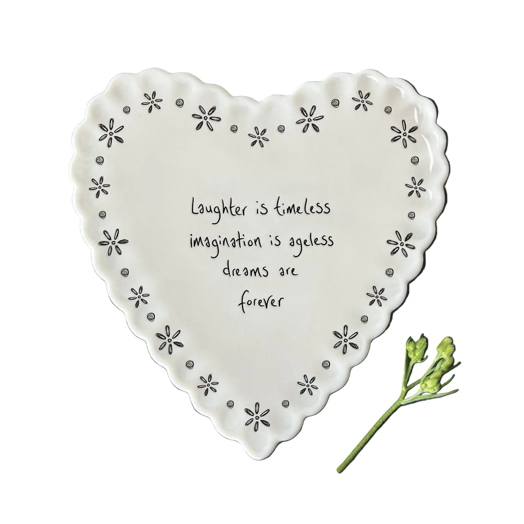 East of India Heart Scallop Coaster – ‘Laughter is Timeless, Imagination is Ageless, Dreams are Forever’