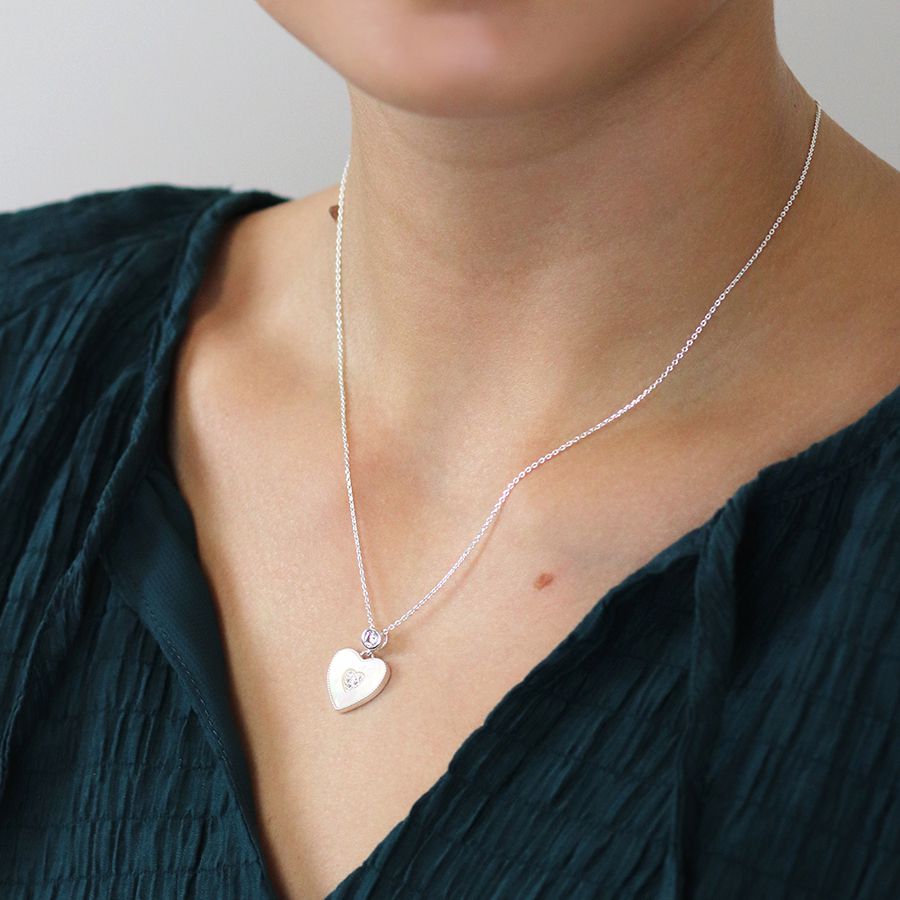 Silver heart necklace from POM Jewellery by Cornucopia Home and Gift, featuring a delicate heart pendant on a fine chain.