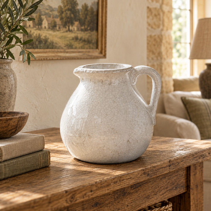 Garden Trading Ravello White Crackle Glaze Ceramic Flower Jug - 21cm