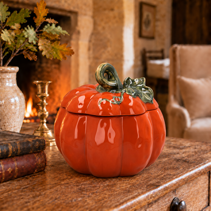 Pumpkin &amp; Vine Ceramic Pot with Lid (Large)