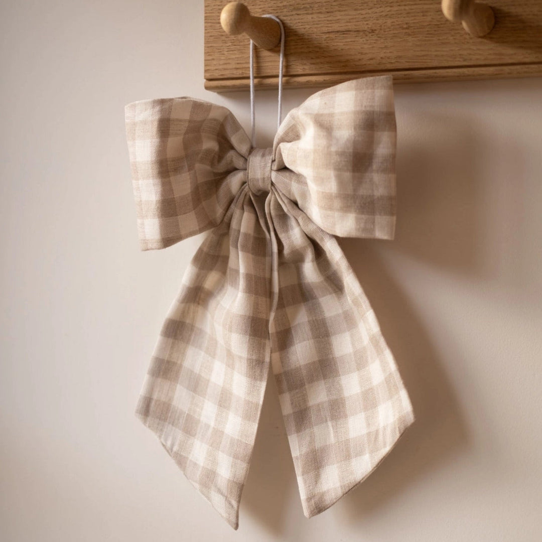 Cream and Beige Gingham Hanging Bow