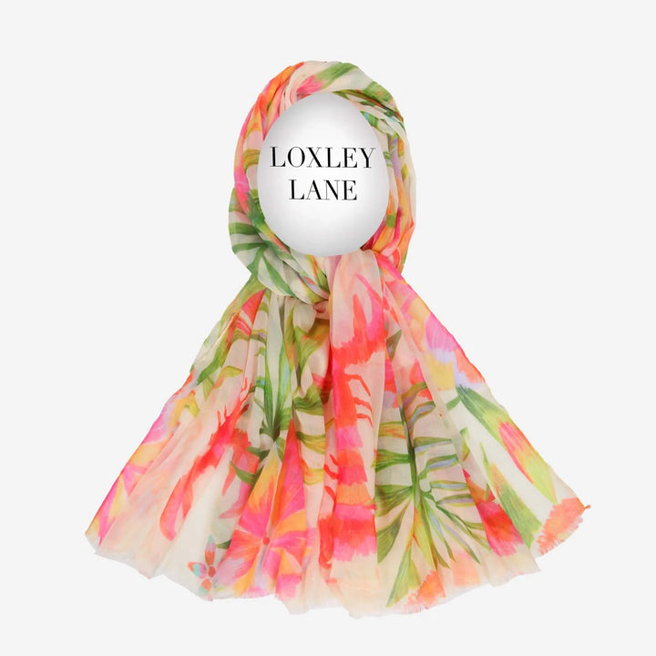 Tropical Print Cream Lightweight Scarf