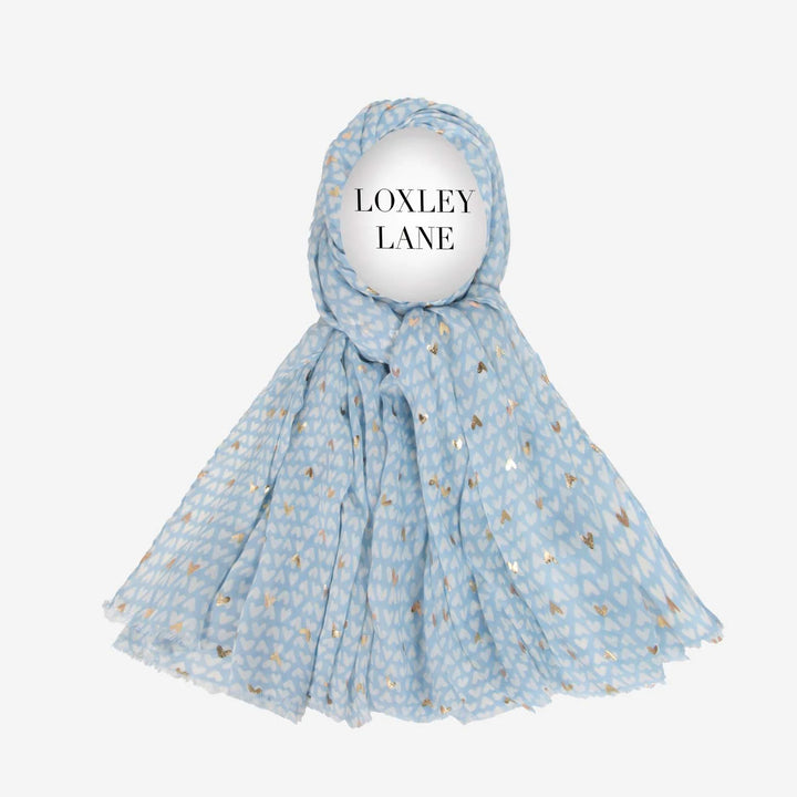 Metallic Hearts Blue Lightweight Scarf
