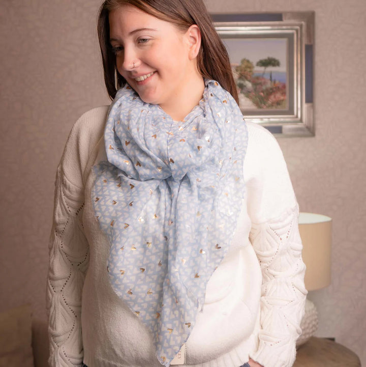 Metallic Hearts Blue Lightweight Scarf