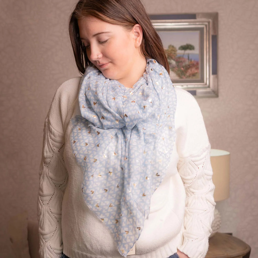Metallic Hearts Blue Lightweight Scarf