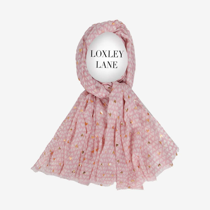 Metallic Hearts Pink Lightweight Scarf