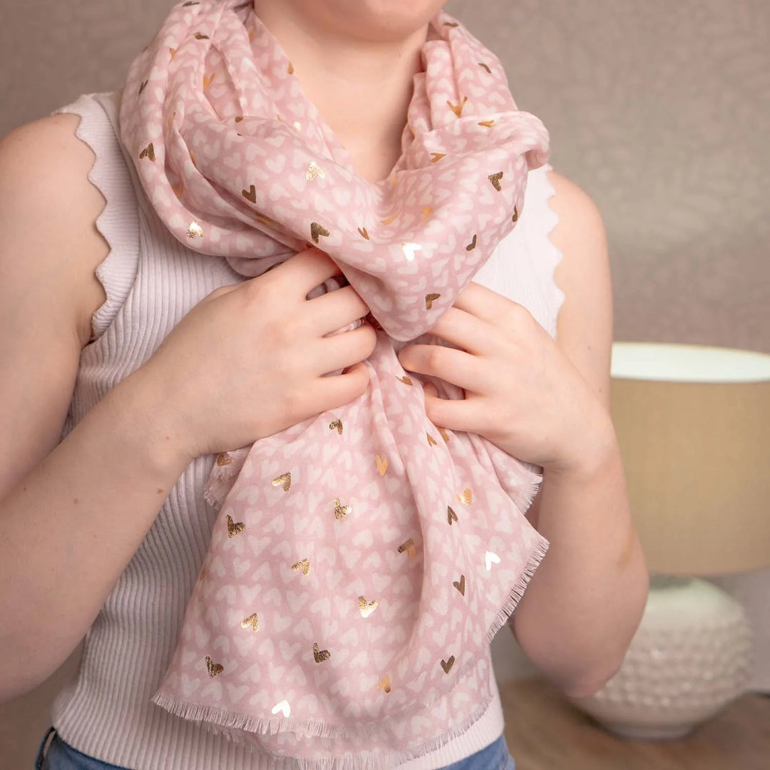 Metallic Hearts Pink Lightweight Scarf