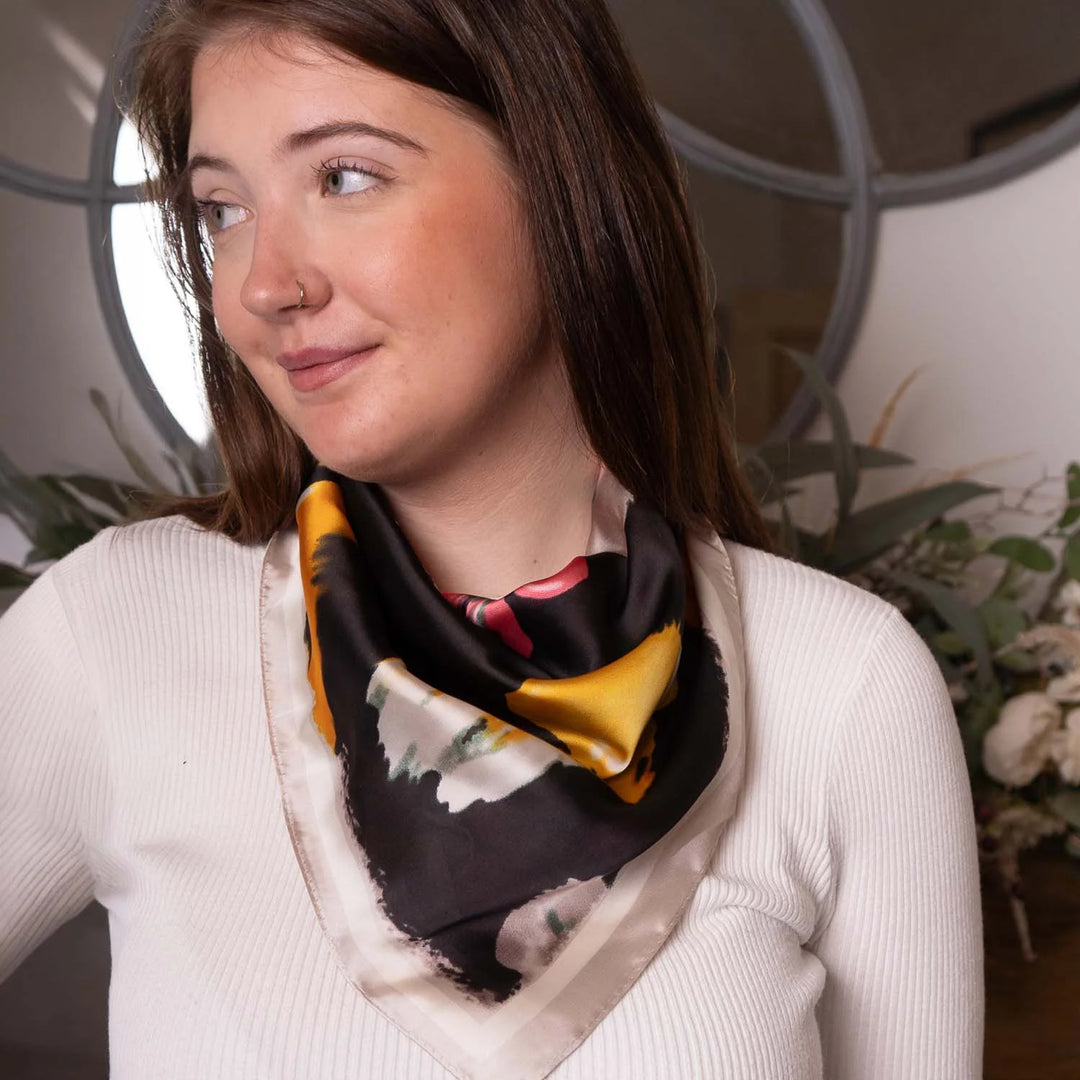 Satin Necktie Abstract Floral Black