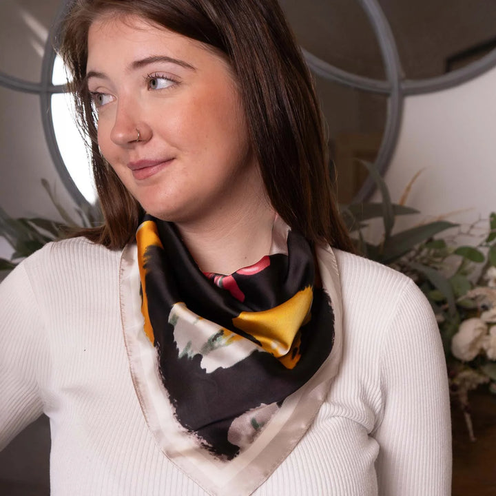Satin Necktie Abstract Floral Black