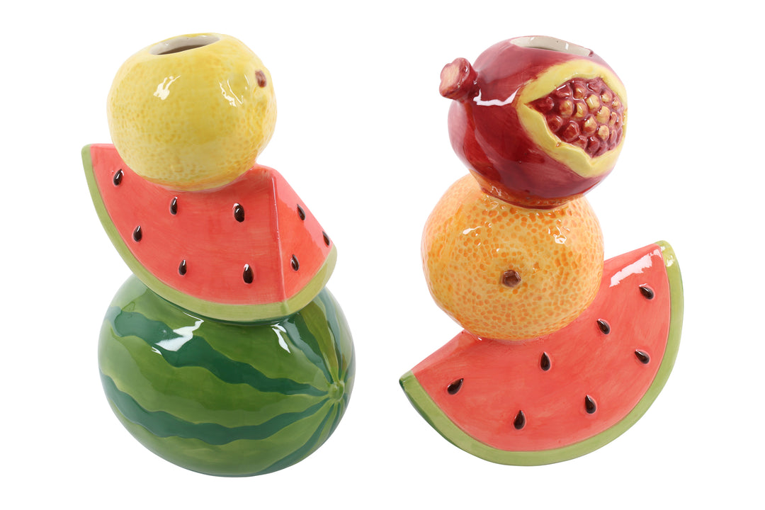 Stacking fruit vase by Cornucopia Home and Gift featuring multiple glass compartments for fresh fruit display.