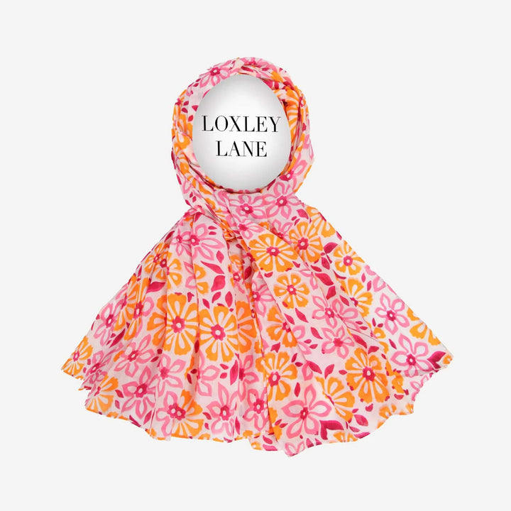 Kantha Daisies Pink Pure Cotton Scarf
