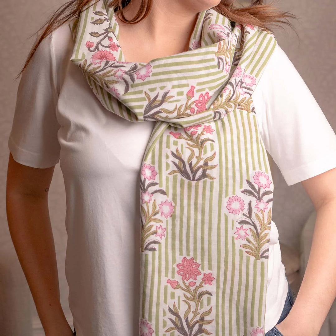Kantha Garden Green Pure Cotton Scarf