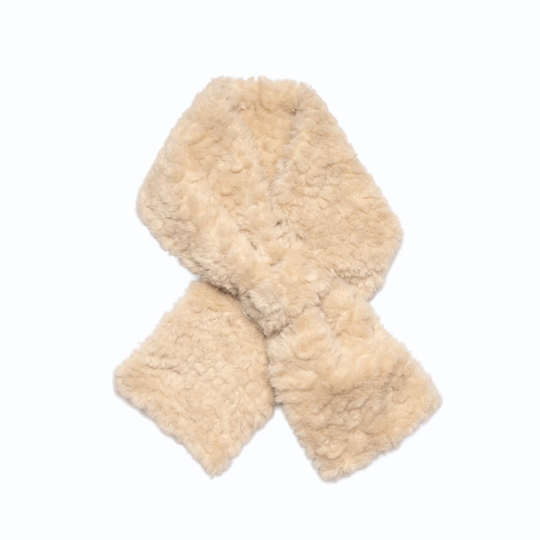 Faux Teddy Fur Pull-Through Collar Scarf - Cream