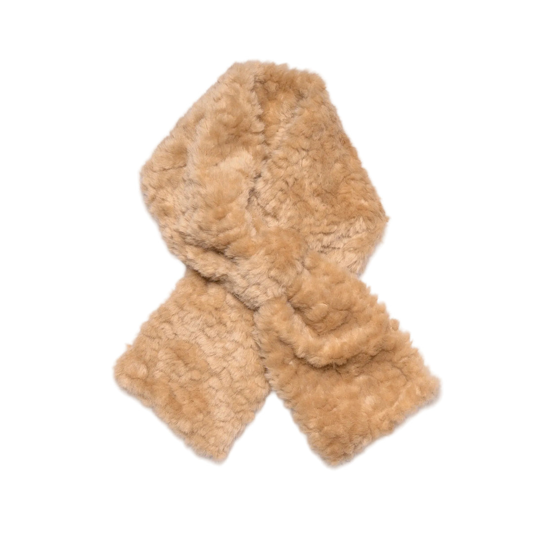 Faux Teddy Fur Pull-Through Collar Scarf - Caramel