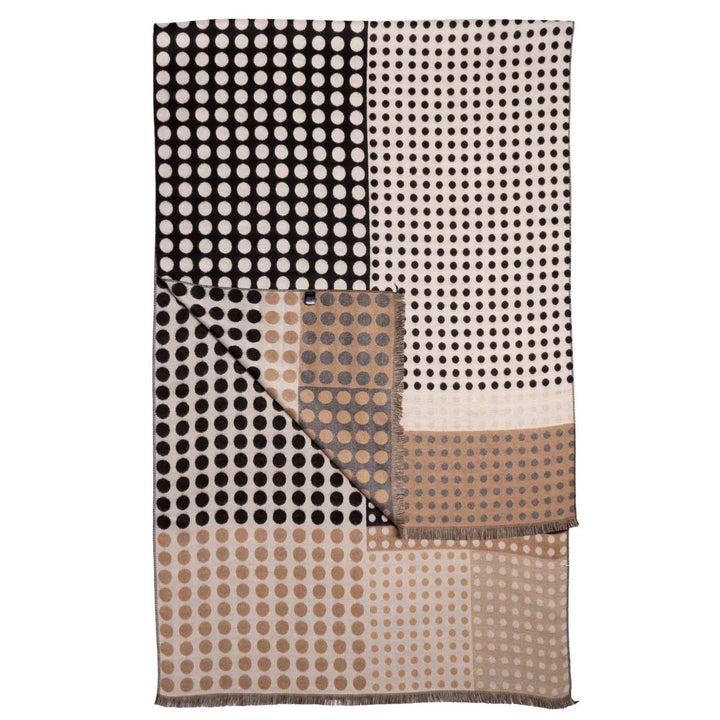 Multi Spot Pashmina Scarf with Fringed Edge - Black