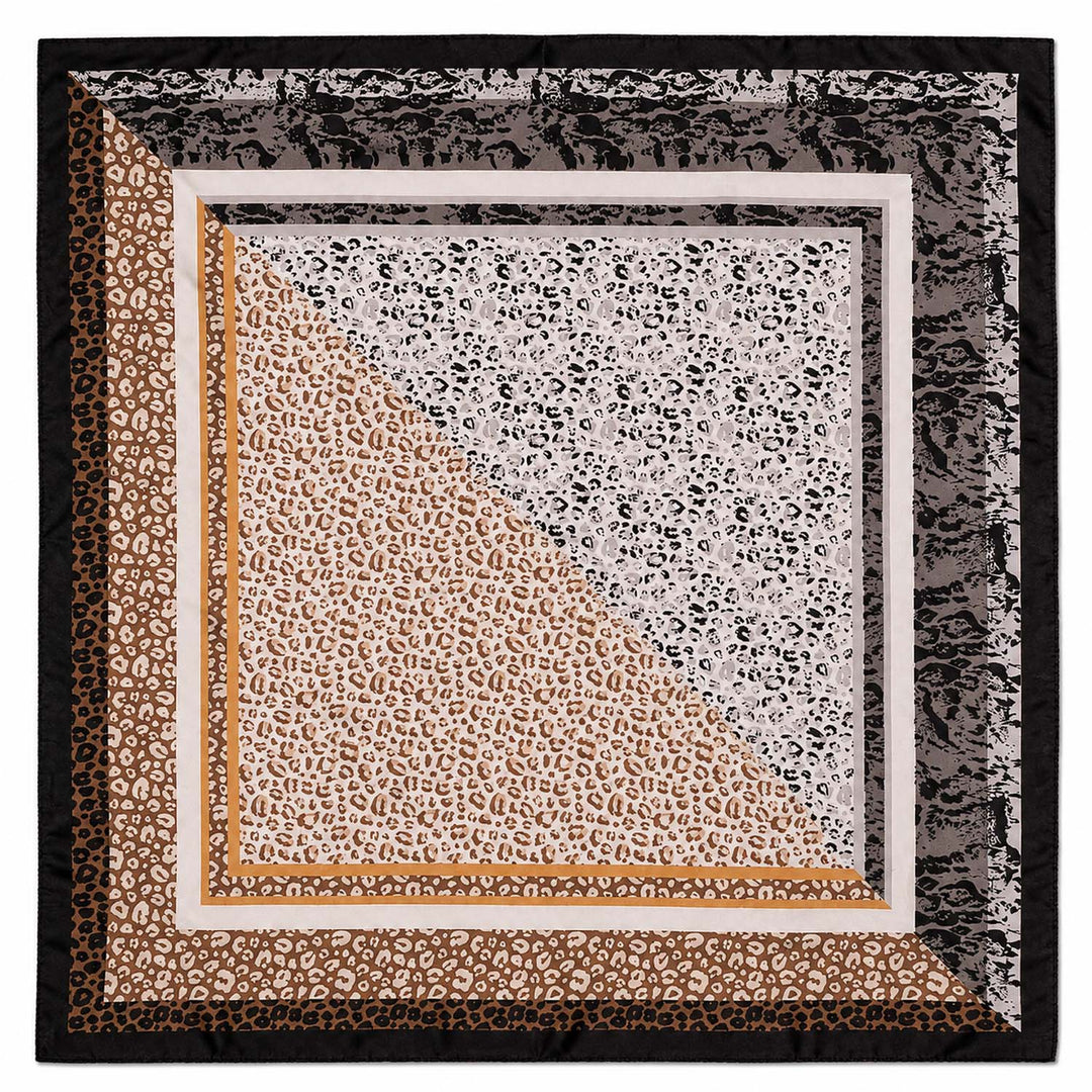 Muted Animal Print Faux Silk Square Scarf - Black