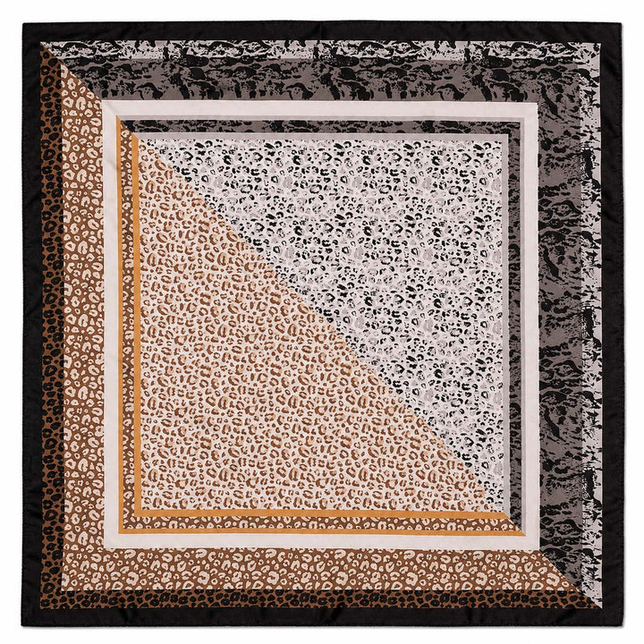Muted Animal Print Faux Silk Square Scarf - Black