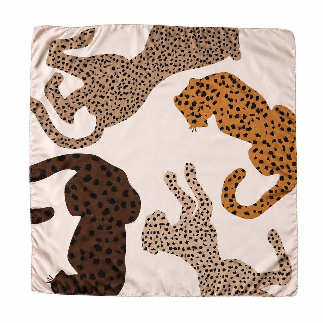 Dancing Leopards Faux Silk Square Scarf - Cream