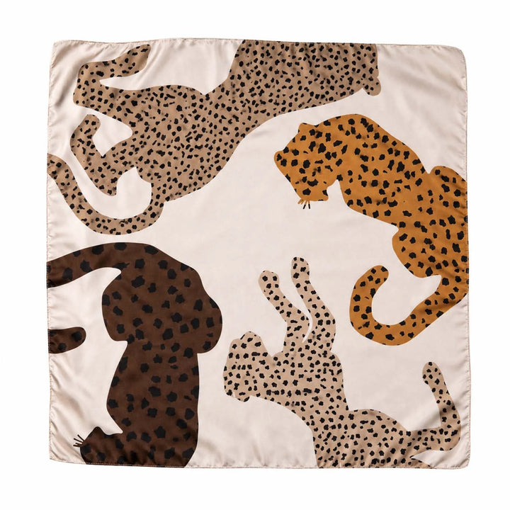 Dancing Leopards Faux Silk Square Scarf - Cream