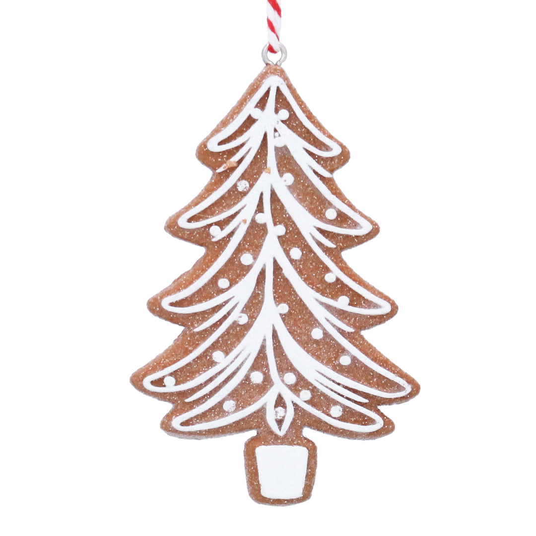 Gisela Graham white resin gingerbread tree decoration for Christmas, featuring a festive gingerbread design.
