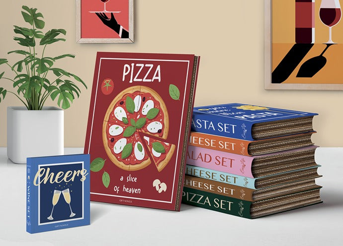 Cornucopia Home and Gift 2-piece pizza set includes a cutting board and pizza cutter for preparing and serving pizza.