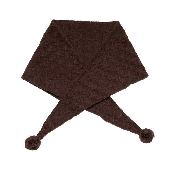 Knitted Triangle Scarf with Pom Pom Detail - Chocolate