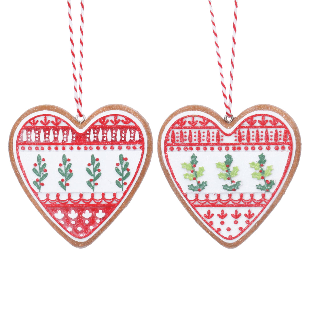 Gisela Graham Christmas resin gingerbread heart with red and white holly decoration, festive holiday decor from Cornucopia Home and Gift