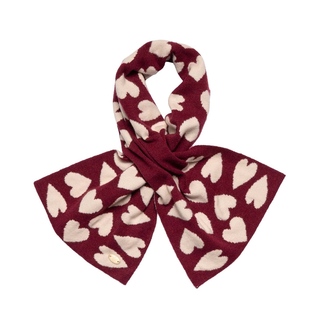 Reversible Heart Knit Pull-Through Scarf - Cream/Burgundy