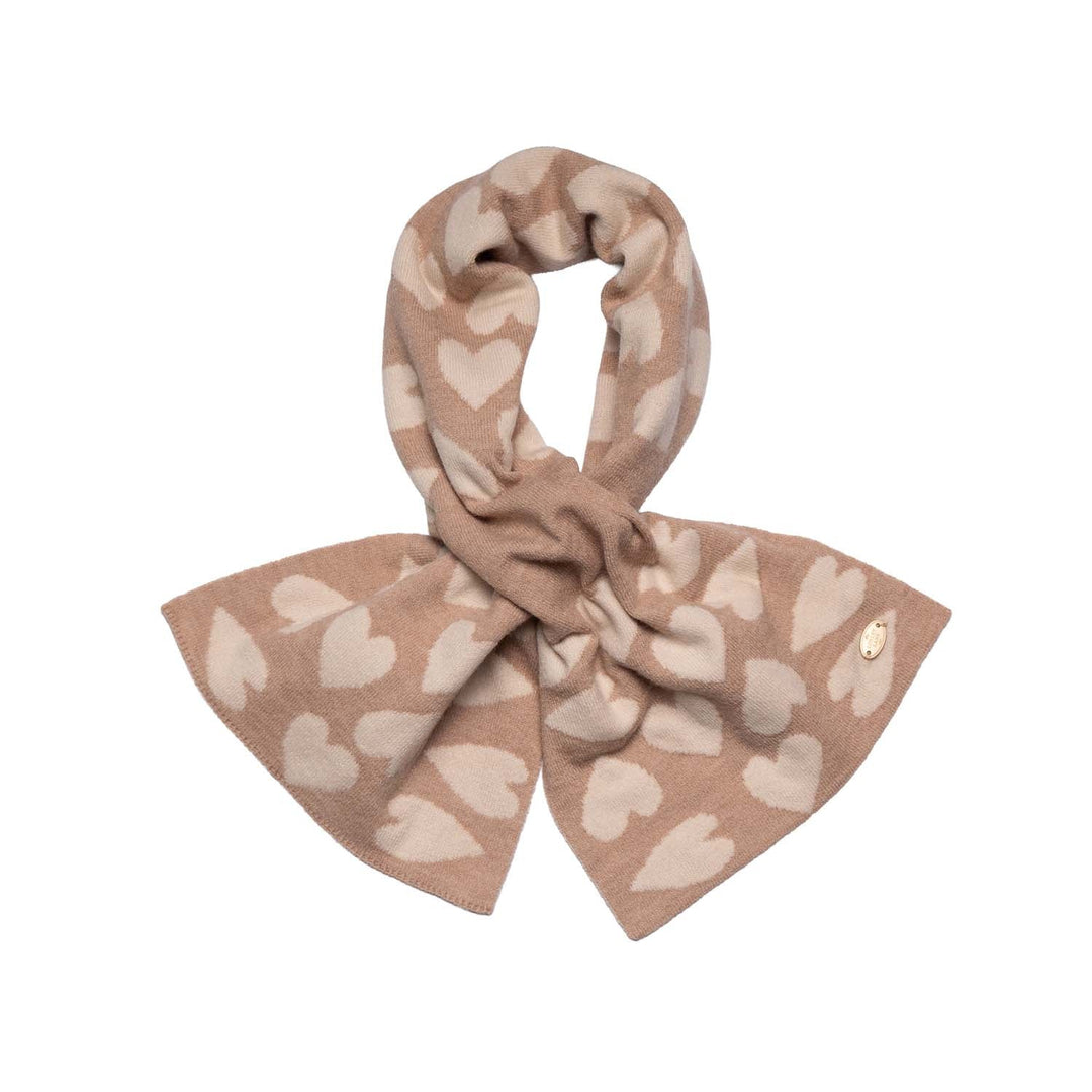 Reversible Heart Knit Pull-Through Scarf - Caramel