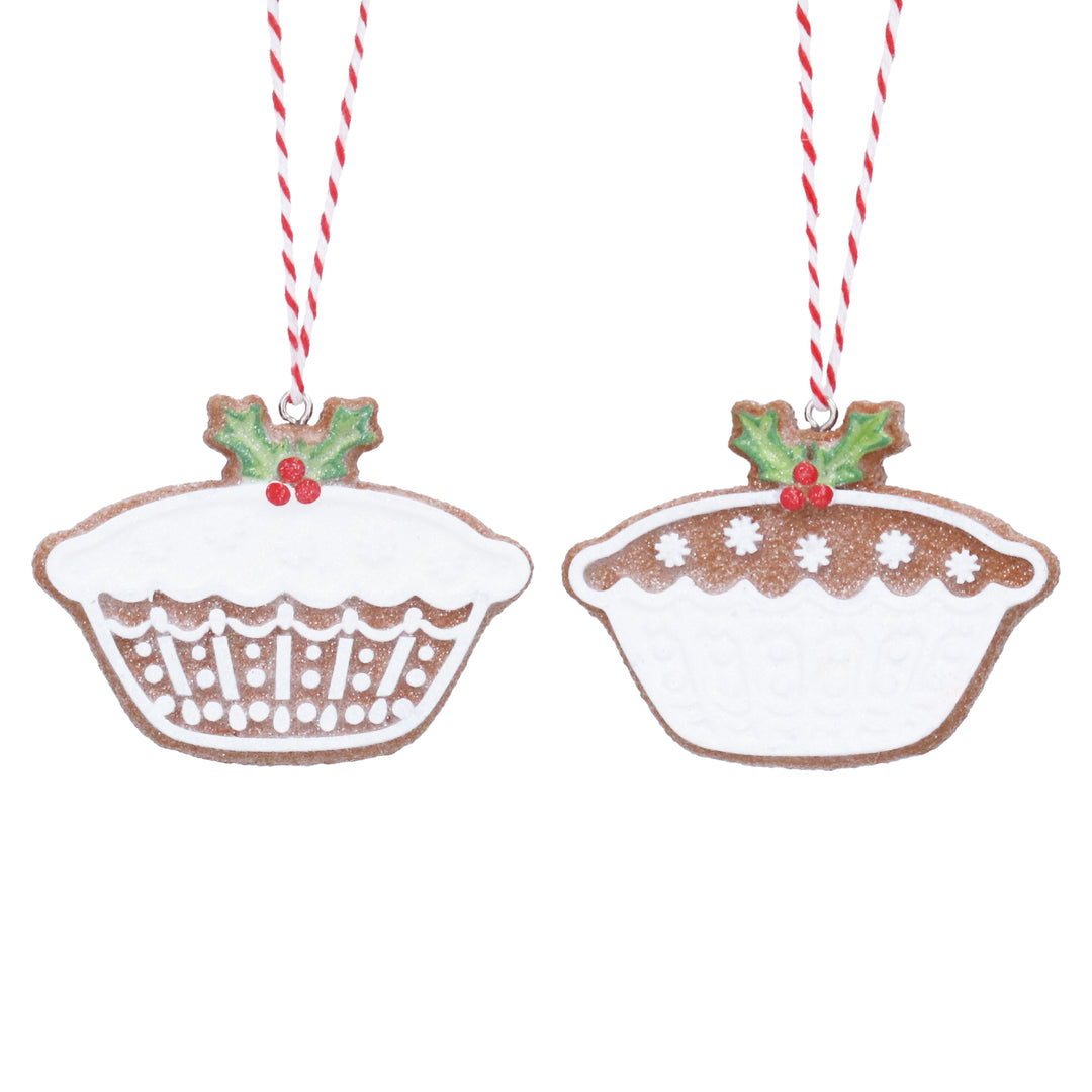 Gisela Graham Christmas resin gingerbread mince pie with holly decoration, festive holiday ornament for seasonal decor