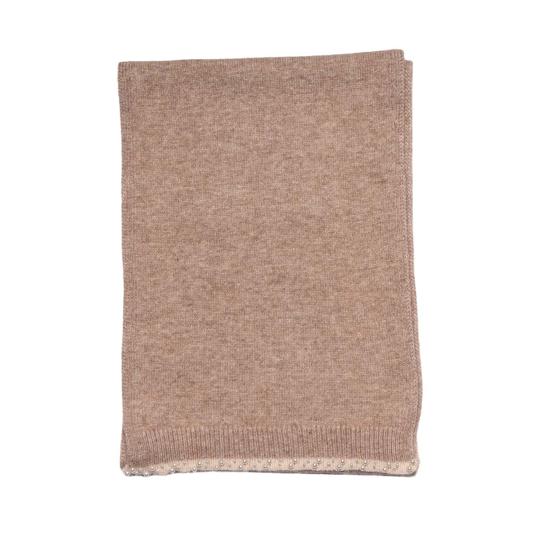 Wool Blend Knitted Scarf with Pearl Edge Detail - Taupe