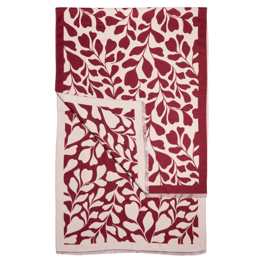 Burgundy Reversible Fig Leaf Print Wrap Scarf