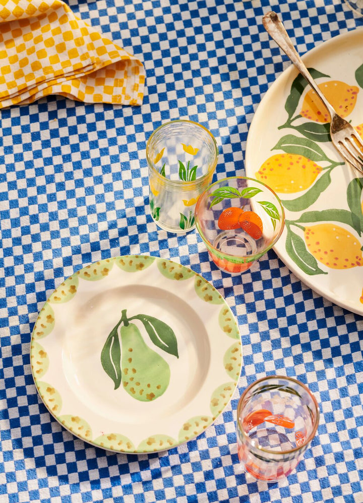 Emma Bridgewater Fruit &amp; Veg Pears 6½" side plate with colorful pear and fruit pattern, ceramic dinnerware for serving and display.
