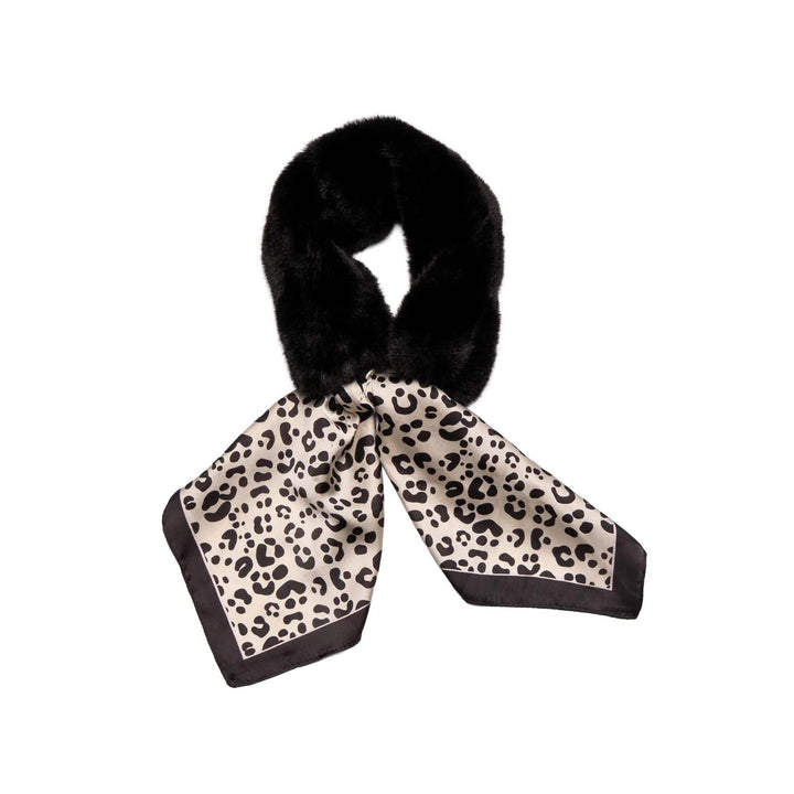 Faux Fur Collar with Animal Print Detail - Black